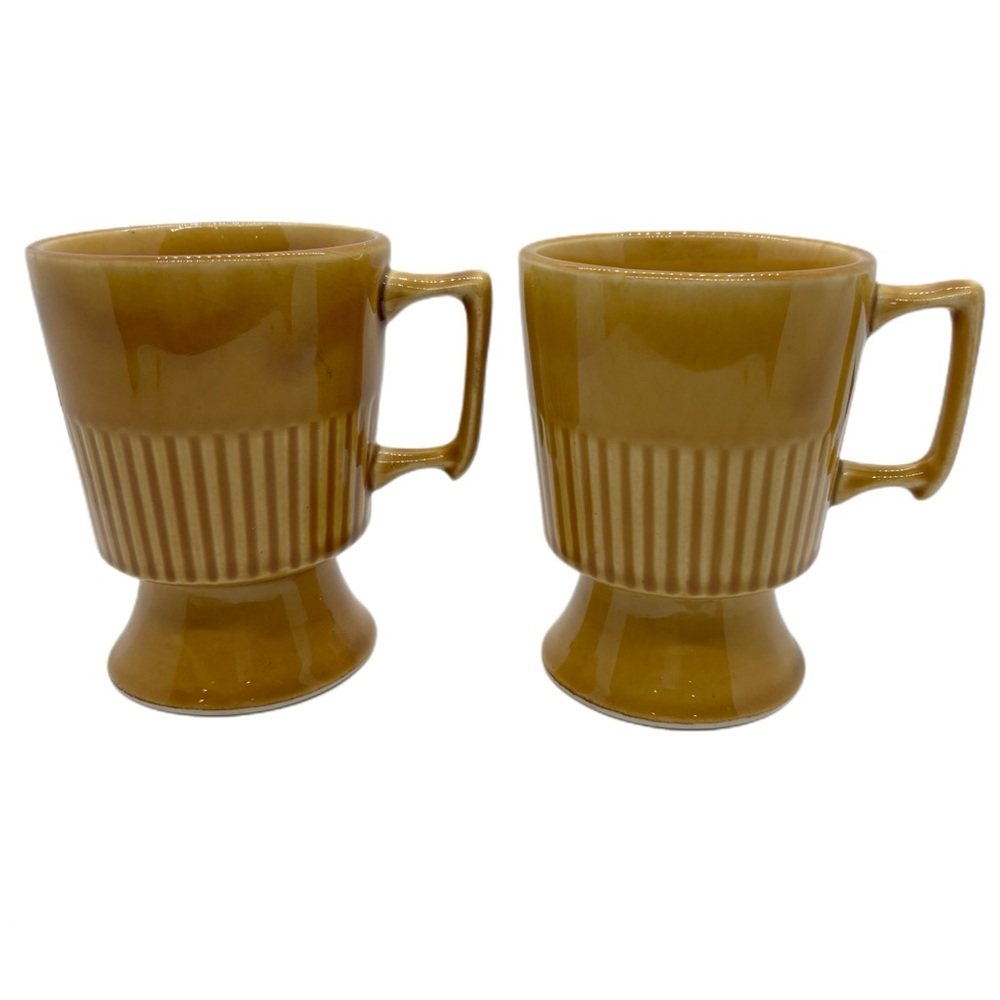 1960s Footed Pedestal Coffee Cups Mugs Gold MCM